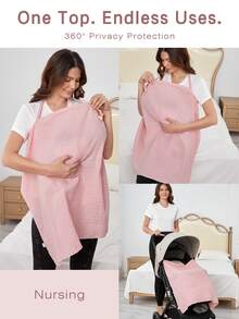 1pc Oeko-Tex Certified Pink Breathable Soft Nursing Top For Moms, Suitable For Spring/Summer, Multi-Functional As Car Seat Canopy, Nursing Cover, Stroller Sun Shade