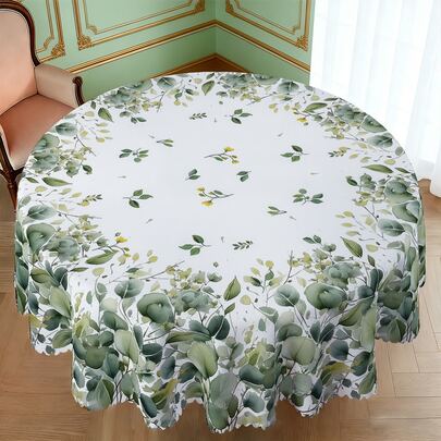 1pc/36pcs Spring & Summer Green Leaf Anti-Wrinkle Tablecloth, Embossed Edge Craft, Rectangular/Round Tablecloth, Multiple Sizes Available, Polyester Fiber Tablecloth, Indoor Dining/Outdoor Party Use