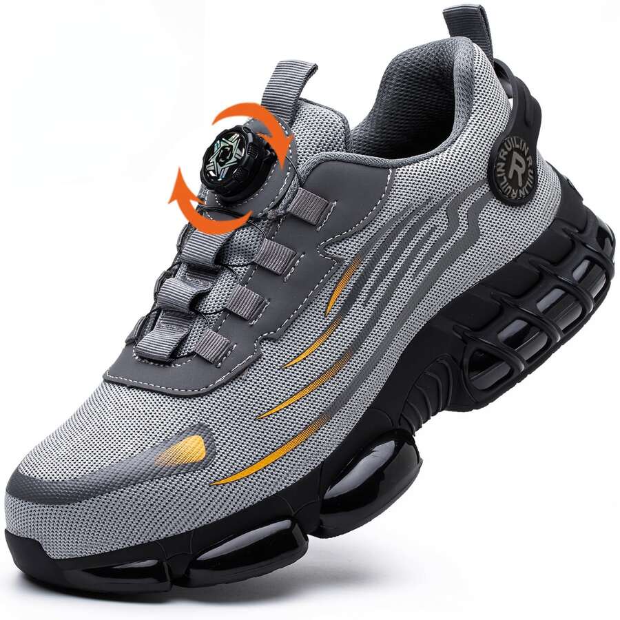 Essential For Outdoor Work: – Unisex Steel Toe Safety Sneakers For Men And Women, Grey Lightweight & Anti-Slip Work Trainers With Air Cushion, Puncture-Proof & Smash-Resistant Design, Indestructible Security Protective Outdoor Security Grey Boots ,Comfortable Breathable Grey Construction Boots For Men ,Rotated Button Easy Wear Work Safety Boots Men Shoes Safety Steel Toe Work Shoes Grey,Steel Toe Shoes Are Important Personal Protective Equipment For Many Industries. Fashionable Safety Shoes Suitable For Construction Sites Under Harsh Working Conditions, Carpenters Iogging, Car Repairs And Outdoor Workers.,Fashionable  Grey All-Season Shoes For Warehouse, Outdoor, Restaurant, Delivery & Training Use - Grey - View 1