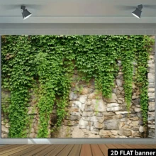 2D Flat, 1 Piece Realistic Evergreen Ivy Stone Wall Panel - Self-Adhesive Green Ivy Leaves Privacy Screen, Stone Texture Background Suitable For Parties, Weddings And Events - Easy Tear And Stick 2D Flat Banner (No Tools Required) - Outdoor Decor, 2D Flat