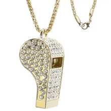 1pc Elegant Gold-Plated Whistle Pendant Necklace, Fashionable Whistle Accessory, Outdoor Survival Whistle, Metal Referee Whistle, Luggage Hanger, Emergency Whistle, Referee Whistle, Unisex Elegant Necklace, Party Supplies, Maintain Order, Suitable For Outdoor Activities, School, Hiking - Multicolor - View 2