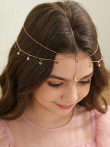 1件时尚金色波西米亚风圆形水晶额链/发链，青少年优雅星月头链，适合派对和日常佩戴，适合青少年，珠宝礼物，发饰 - 彩色 - 查看 5