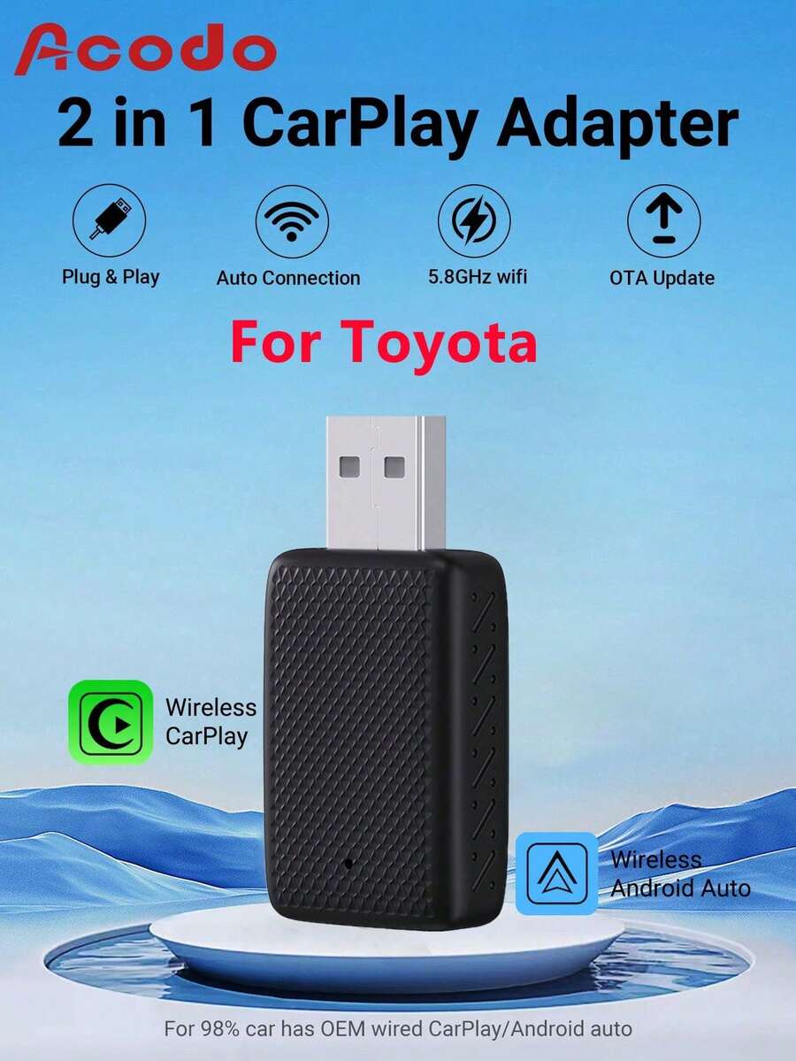 XUDA 2in1 Mini Carplay Wireless Adapter &Android Auto Wireless Adapter, Wireless Carplay Dongle Wired Carplay Android Auto Car, Wireless CarPlay Adapter For USB/USB-C - A - View 1
