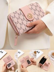 New Litchi Texture Letter Medium Wallet, Large Capacity Multi-Card Slots Short Wallet, Thick & Durable Handbag, Retro Coin Purse, Women Zipper Wallet, Multi-Layer Coin Pouch, Card Holder, Ladies Small Wallet - Multicolor - View 2