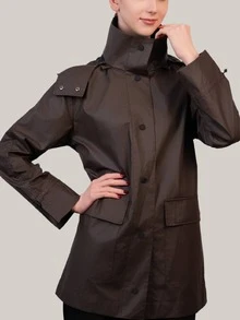 OctMoon Women's Lightweight Rain Coat, Outdoor Coat – Waterproof Raincoat Jacket With Hood, Classic Button-Up Trench Coat For Women - Cà phê nâu - Xem 2