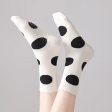 3双装女士瑜伽袜，中筒运动袜，波点防滑吸湿速干