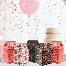 24个情人节礼品袋，带贴纸，4种款式，心形纸质礼品袋，心形XOXO图案，适用于情人节礼物、伴娘礼物、生日礼物、婚礼礼物、情人节派对回礼。