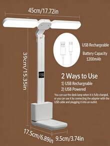 1 st. uppladdningsbar LED-skrivbordslampa, dimbar skrivbordslampa med 3 nivåer (med pennhållare och klockstativ), hopfällbar läslampa med pekskärm, ögonvänlig läslampa för barnrum, hem, kontor, sovrum - En-Storlek - Visa 11