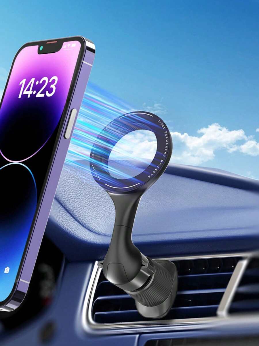 Car Magnetic Phone Holder – Adjustable Ball Joint With 360° Rotation, Strong Neodymium Magnet & Built-In Magnetic Ring, Universal Fit For All Phones With Cases, Dual Hook Clamp For Air Vent Car Navigation Bracket