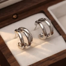 1对女士不锈钢金色圆环耳环，高品质低过敏性，不易褪色，舒适百搭，简约优雅，适合日常佩戴或参加派对，时尚首饰配饰，送给女性的完美礼物，小巧圆形耳环，不锈钢饰品 - 三環 - 查看 6