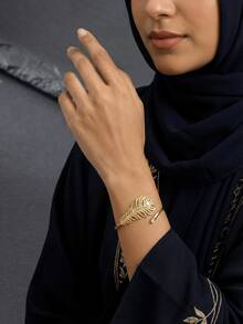 Bộ nhẫn và vòng tay hở đính đá Zirconia trang trí hình lông vũ (1/2 chiếc), thích hợp cho nữ giới đeo hàng ngày, trong các lễ hội, tiệc tùng, ngày Valentine, lễ Eid. - lông vũ - Xem 3