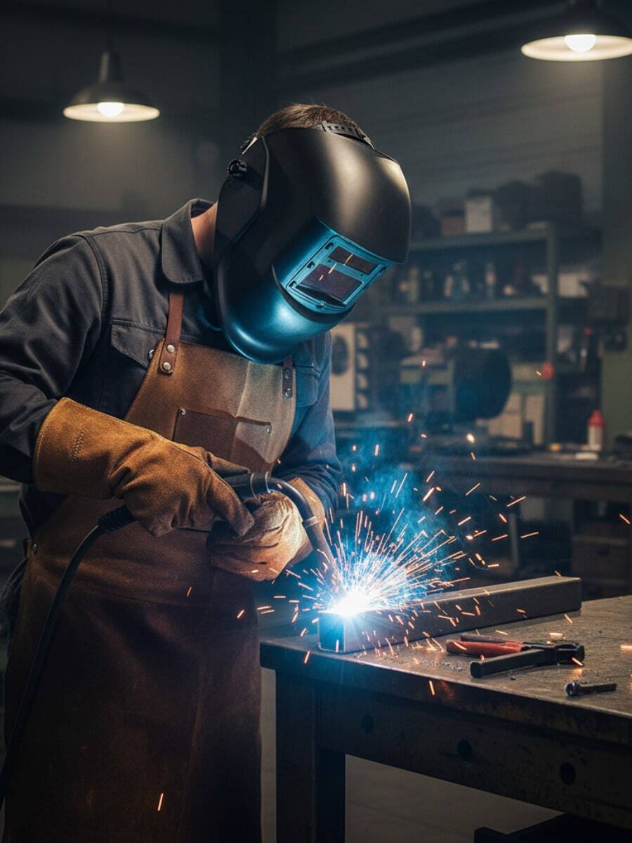 Careta Electrónica Profesional para Soldar Oscurecimiento Automático DIN 9-13 Tecnología True Color (Vista Real) Carga Solar Diseño Industrial Cráneo de Fuego y Cadenas - Negro - Ver 1