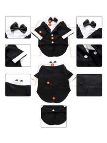 时尚狗狗燕尾服，狗狗婚礼礼服配领结，正式宠物婚礼派对生日服装，适合万圣节、圣诞节、情人节、毕业典礼、角色扮演等场合，适合小型、中型和大型犬。 - 黑色 - 查看 5