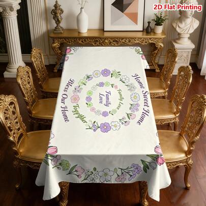 1/20pcs Spring Floral Tablecloth, Countryside Flower Pattern With "Home Is A Sweet Haven" Text, Warm And Romantic. Suitable For Kitchen, Dining Room, Party, Vacation, Gifts And Indoor/Outdoor Use, Creating A Spring Atmosphere.