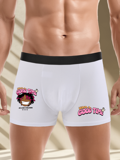 1-Piece "Have A Good Time" Fun English Funny Printed Men's Boxer Briefs, Soft And Comfortable Underwear, Suitable For Daily Home Wear And Travel, An Ideal Birthday Gift For Boyfriends