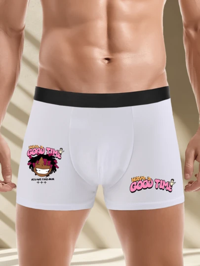 1 قطعة سروال داخلي رجالي مطبوع عليه "استمتع بوقتك" بطباعة إنجليزية مضحكة، ناعم ومريح، مناسب للارتداء اليومي في المنزل والسفر، هدية عيد ميلاد مثالية للأصدقاء