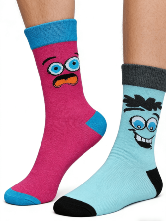 5/6/10 par personliga roliga uttrycksstrumpor i kontrastfärg för män, slumpmässig färg, tecknat uttrycksmönster, livlig och intressant, asymmetrisk design