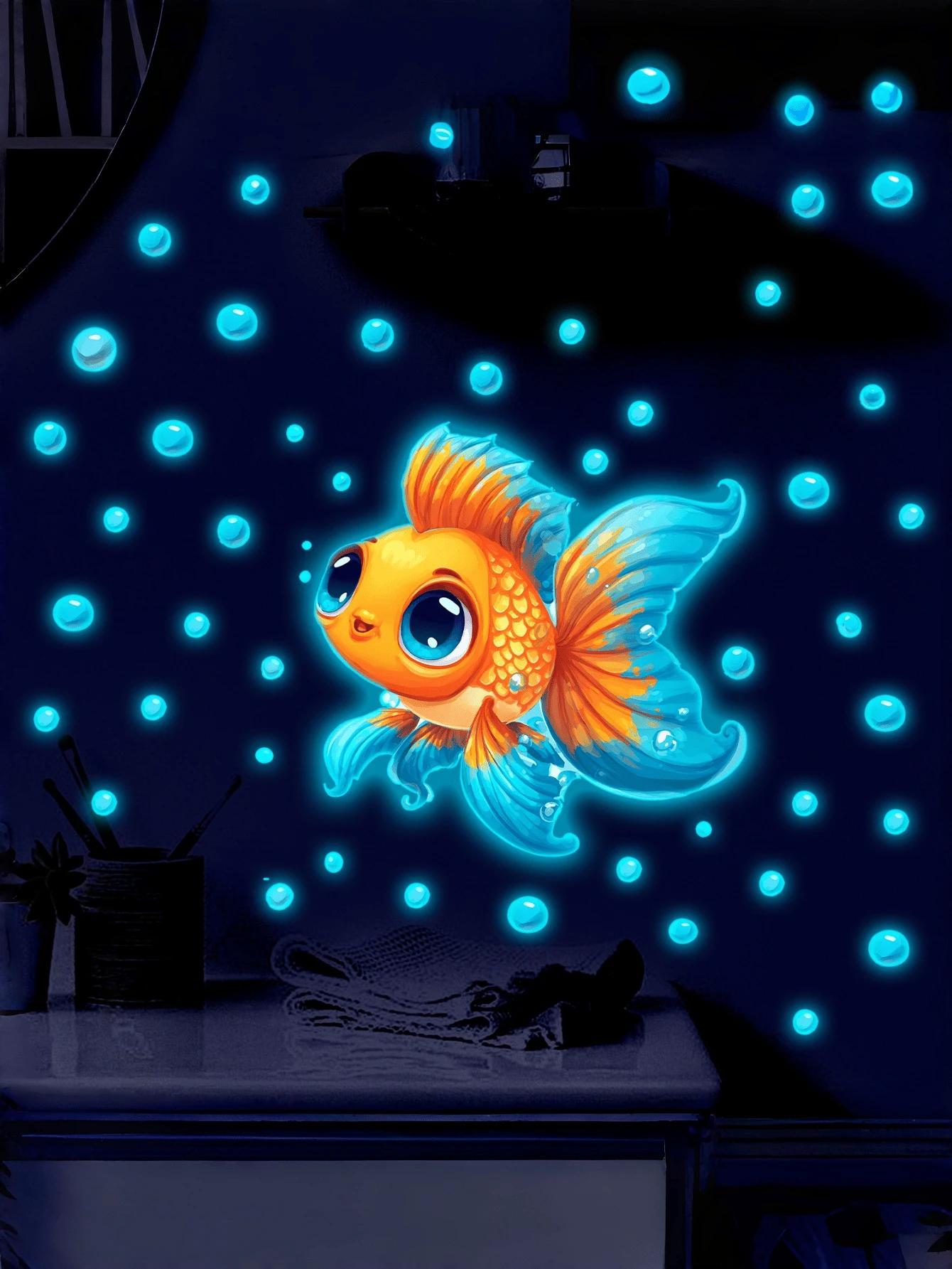 1set Glow-In-The-Dark Goldfish Bubble Wall Stickers, Cute Children's Room Wall Decor, Suitable For Kids Bedroom, Nursery, DIY Art Decals, Removable Vinyl Wallpaper, Home Decor, Spring Decoration - Multicolor - View 1