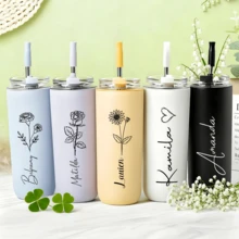 个性化度假保温杯，定制姓名保温杯，生日鲜花激光雕刻不锈钢保温杯，伴娘邀请礼物，单身派对个性化保温杯，女孩礼物，带吸管保温杯，单身派对保温杯，婚礼派对礼物，伴娘邀请礼物，伴娘礼物，雕刻保温杯，度假保温杯，圣诞礼物，首字母保温杯，生日礼物，节日日历，永恒的爱 - 多色-彩色不銹鋼吸管杯 - 查看 2