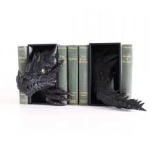 A Set Of Two Dinosaur Bookends With Wild Dragons Appearing Among The Books – Perfect For Decorating Bookshelves, Fantasy Decorations And As Home Accessories. - 金色 - 查看 5