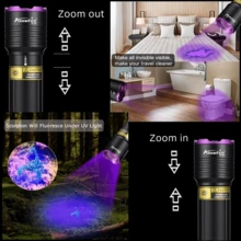 Alonefire Zoomable UV Flashlight 395nm/365nm USB Rechargeable - Nail Curing Mineral Currency Detector Pet Urine Scorpion Ringworm Invisible Ink Pen Fluorescent Light - Black - View 8