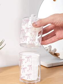 Cute Bow Print Cotton Pad Storage Box, Cotton Swab & Floss Storage Jar, Acrylic Transparent Cotton Pad Canister, Cosmetic Storage Box, Suitable For Home, Office, Desk - Multicolor - View 3