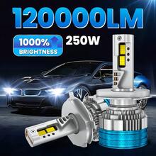 HYNBYZJ 2 paquetes de bombillas LED H7 Canbus para faros de coche, súper HB4 H11 H4 H1 9012 HB3 9005 9006, bombillas enchufables de 250W 6000K para lámpara de automóvil - Blanco - Ver 2