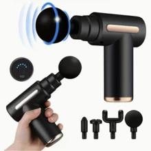Portable Mini Massage Gun With LED Touch Screen, Adjustable Speed, Rechargeable Design, 4 Interchangeable Massage Heads, Deep Tissue Percussion Massager For Neck, Shoulders, Back, Waist And Full Body, Gift For Men And Women - Liquid Crystal - View 1