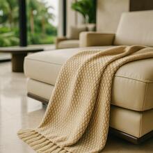 King Size Decorative Blanket – 100% Cotton Honeycomb Weave With Fringe - 2.30m X 2.40m - 巧克力棕 - 查看 3