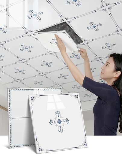 Conjunto de 10 placas de teto geométricas de 30*30cm (0,9㎡), laváveis e removíveis, com adesivo de espuma. Painéis de parede 3D em espuma, fáceis de instalar e cortar para decoração de tetos e paredes internas.