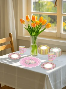 156pcs Floral Paper Tea Cups And Saucers 7 OZ Disposable Paper Tea Cups With Handle And Plates For Tea Party Decoration Birthday Bridal Wedding Mother's Day - Multicolor - View 7