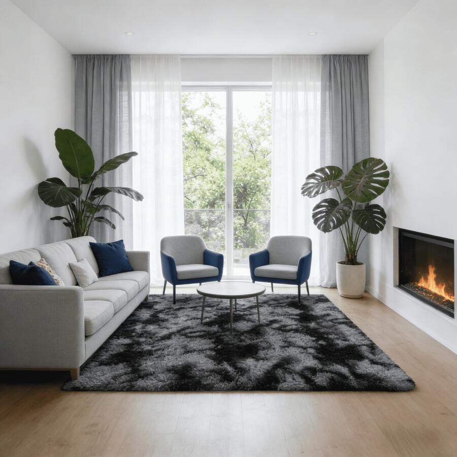 New Plush Soft Fuzzy Mat With Thick Pile, Modern Luxury Floor Mat For Living Room, Bedroom, Playroom - Machine Washable Blend, Fluffy Shag Mat For Indoor Use, Rectangular Design, Durable & Easy Maintenance, Stylish Addition To Any Space, Big Mat For Living Room, Extra Large Rugs For Living Room Cozy Home Decor Gift For Men & Women, CA - Nhuộm tie-dye màu xám đậm - Xem 1