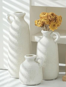 Rustikale strukturierte weiße Blumenvase - Boho-Krug-Stil Design, ideal für Wohnzimmerborde, Couchtische und bohemische Räume. Hält getrocknete Blumen, verleiht gemütliche natürliche Atmosphäre, ein beliebter schicker Wohndekoration-Akzent für stilvolle Innendekorationen. Raumdekoration, Heimdekoration, Valentinstag Geschenke, Einschulung Geschenke, Eid Dekoration, Eid Geschenke - Verschiedenfarbig - Übersicht 5