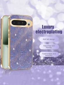 奢华亮片新浪潮纹理条纹电镀镜头保护壳，新款硬壳手机壳，适用于 Pixel 10 Pro XL 7 6 Pro 9 7A 5G，时尚保护套 - 紫色 - 查看 3
