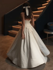 Glamful Solid Color Party Casual Elegant Romantic Cute Bow Backless Full Skirt Elegant White Dresses For Party, Party Outfit, Summer Outfit For Women - Apricot - View 7
