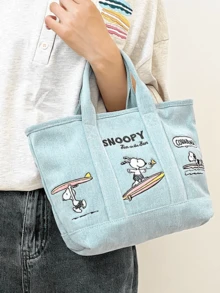 Denim Tote Bag - Surfing Theme, Denim Tote Bag - Featuring Surfing Design, Versatile And Fashionable, Suitable For Daily Use, Made Of Durable Denim And Exquisite Embroidery, An Ideal Choice For Women And Girls Daily Storage, Suitable For Daily Outings, School And Various Occasions. - Go Surfing - View 6