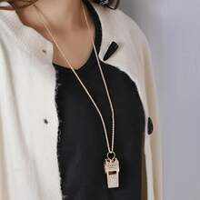 1pc Elegant Gold-Plated Whistle Pendant Necklace, Fashionable Whistle Accessory, Outdoor Survival Whistle, Metal Referee Whistle, Luggage Hanger, Emergency Whistle, Referee Whistle, Unisex Elegant Necklace, Party Supplies, Maintain Order, Suitable For Outdoor Activities, School, Hiking - Multicolor - View 4