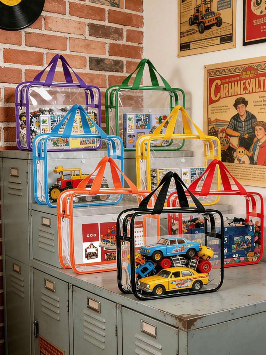 Conjunto de 2 Sacos Transparentes para Armazenamento de Brinquedos, Bolsos Reutilizáveis, Presente Ideal para Recém-Nascidos, Adequados para Jogos de Mesa, Blocos de Montar, Quebra-cabeças, Brinquedos e Organização de Berçário, Sacos Transparentes Perfeitos para o Início do Ano Letivo - Multicolorido - Ver 1