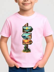 Camiseta Infantil Meninos Praia Viajante Camisa Crianças 100% Algodão - Rosa Bebê - Visão 1