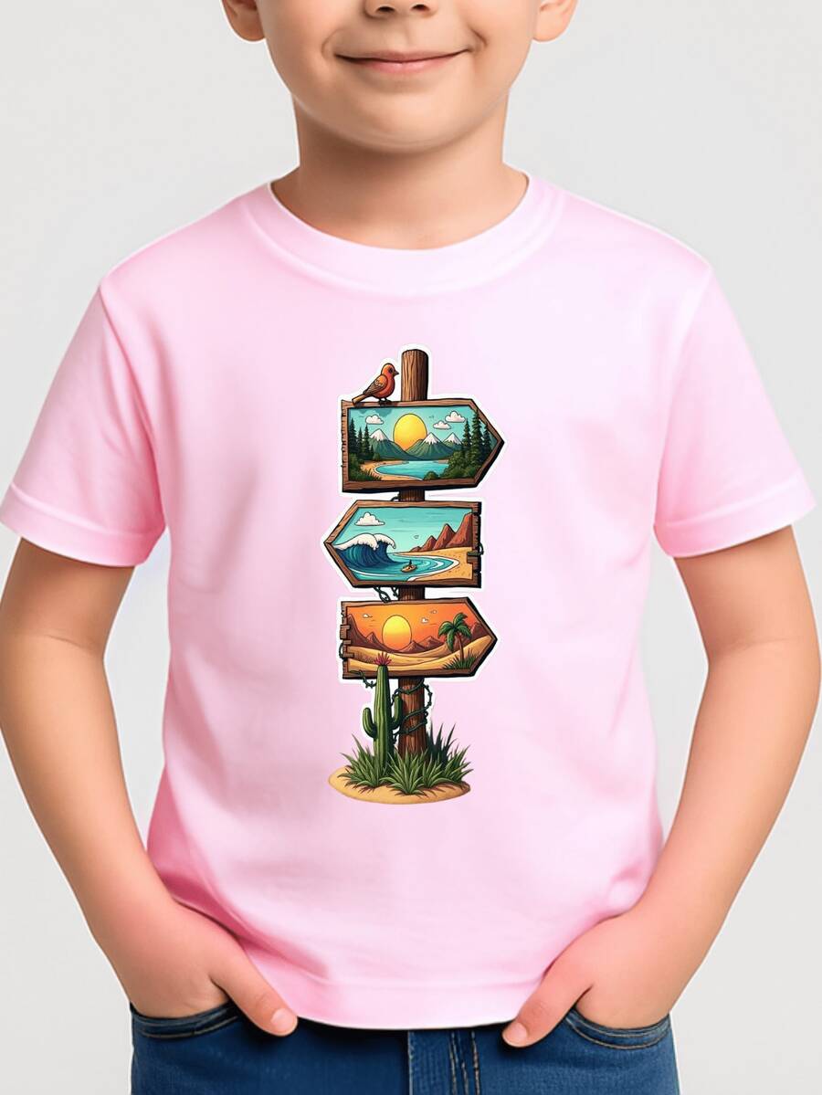 Camiseta Infantil Meninos Praia Viajante Camisa Crianças 100% Algodão - Rosa Bebê - Visão 1