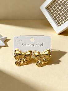 不锈钢镀金耳钉，蝴蝶结耳钉，低过敏性，不含镍，花朵造型耳钉，厚款女士镀金耳钉，时尚宣言几何纹理轻盈防过敏耳钉，复古珠宝舞会礼物，女士耳钉，时尚厚重独特吊坠耳钉，女士镀金耳环套装，精致镀金吊坠耳钉，防过敏耳钉，时尚珠宝，女士礼物 - 彩色 - 查看 4