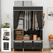 Lislark Portable Closet Storage Organizer Clothes Wardrobe Shoe Clothing Rack Shelf Dustproof Non-Woven Fabric - Black - View 1