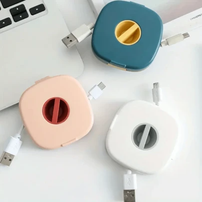 1 hộp đựng dây cáp có thể thu gọn, hộp quản lý dây cáp sạc di động kèm giá đỡ điện thoại, thích hợp cho gia đình, văn phòng, lớp học để sắp xếp dây cáp.