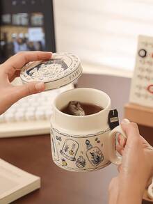 Bộ 1 cốc sứ hoạt hình chất lượng cao có nắp, kiểu dáng cổ tích retro, nắp chống bụi có tay cầm, thích hợp dùng cho món tráng miệng, cà phê, đồ uống, quà tặng lãng mạn cho cặp đôi, dùng tại nhà, nhà hàng, quán cà phê, tiệc tùng. - Nhiều màu - Xem 7