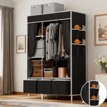 Lislark Portable Closet Storage Organizer Clothes Wardrobe Shoe Clothing Rack Shelf Dustproof Non-Woven Fabric - Black - View 5