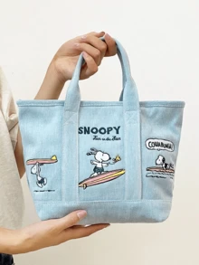 Denim Tote Bag - Surfing Theme, Denim Tote Bag - Featuring Surfing Design, Versatile And Fashionable, Suitable For Daily Use, Made Of Durable Denim And Exquisite Embroidery, An Ideal Choice For Women And Girls Daily Storage, Suitable For Daily Outings, School And Various Occasions. - Go Surfing - View 8