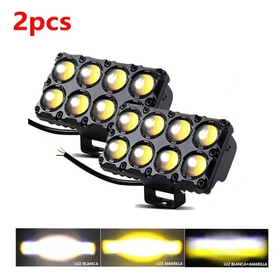 2 piezas faros auxiliares LED, ocho luces oculares, tres modos de iluminación, adecuados para automóviles y motocicletas.