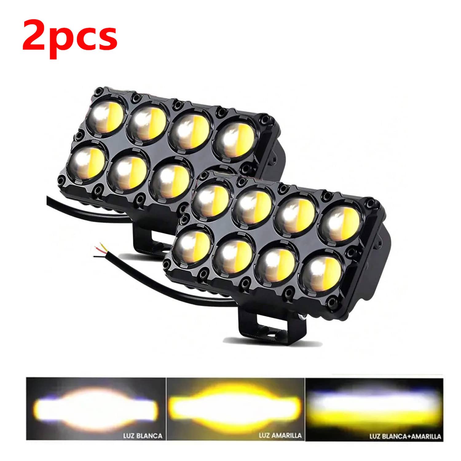 2 Pieces LED Auxiliary Headlights, Eight Eye Lights, Three Lighting Modes, Suitable For Cars And Motorcycles. - A - View 1