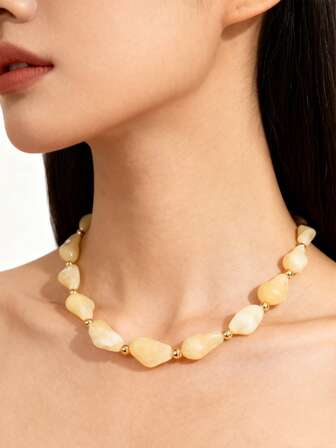 1pc Vintage Inspired Golden Pearl Baroque Style Stainless Steel Lobster Clasp Necklace, Suitable For Women's Daily Wear