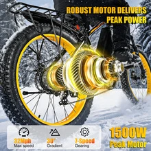 EOEOTWO 1500W Peak Motor Electric Bicycle With Front Suspension 48V 15AH Battery 26"X 4.0 Inch Tires 32+ MPH Speed 70 Miles Range For Snow Mountain Road Riding - 灰色 - 查看 2